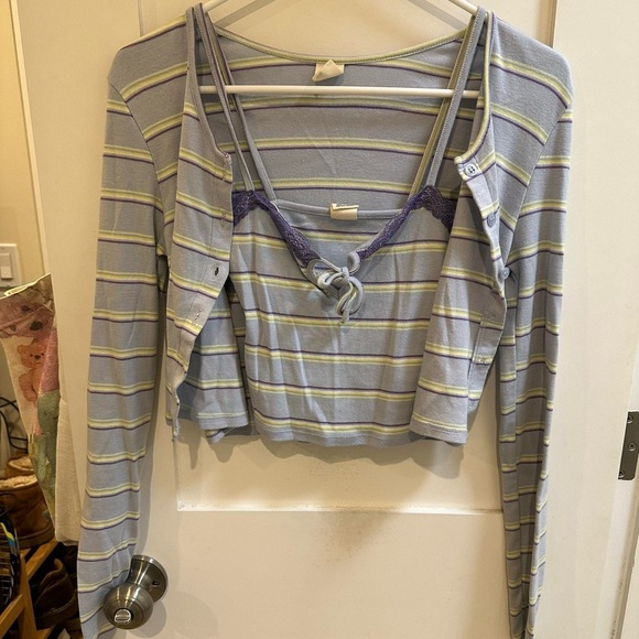 uo stripe cami & cardigan sweater set - Picture 3 of 7
